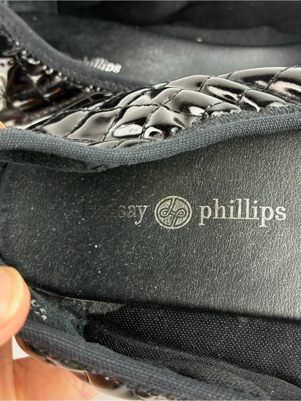 Lindsay Phillips Christmas Black Quilted Patent Leather Flats Santa Tops